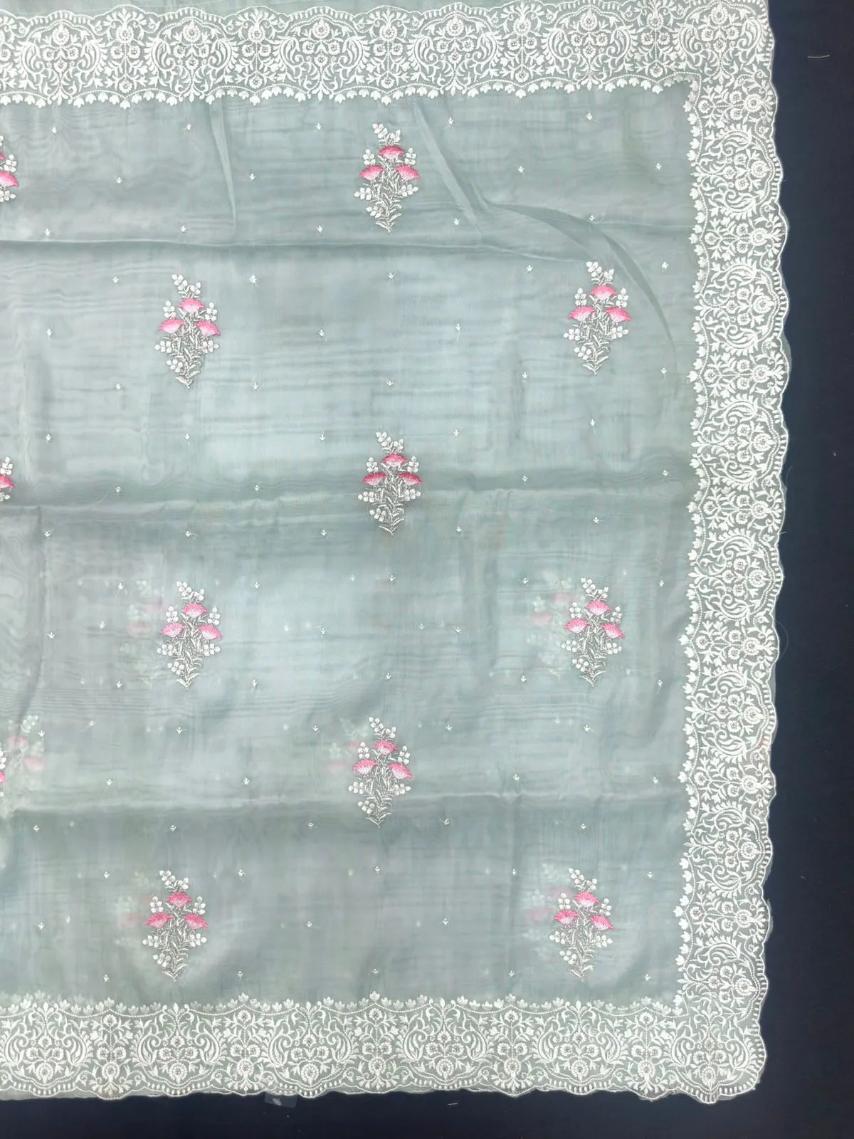 EMB Organza Saree with Intricate Thread Work