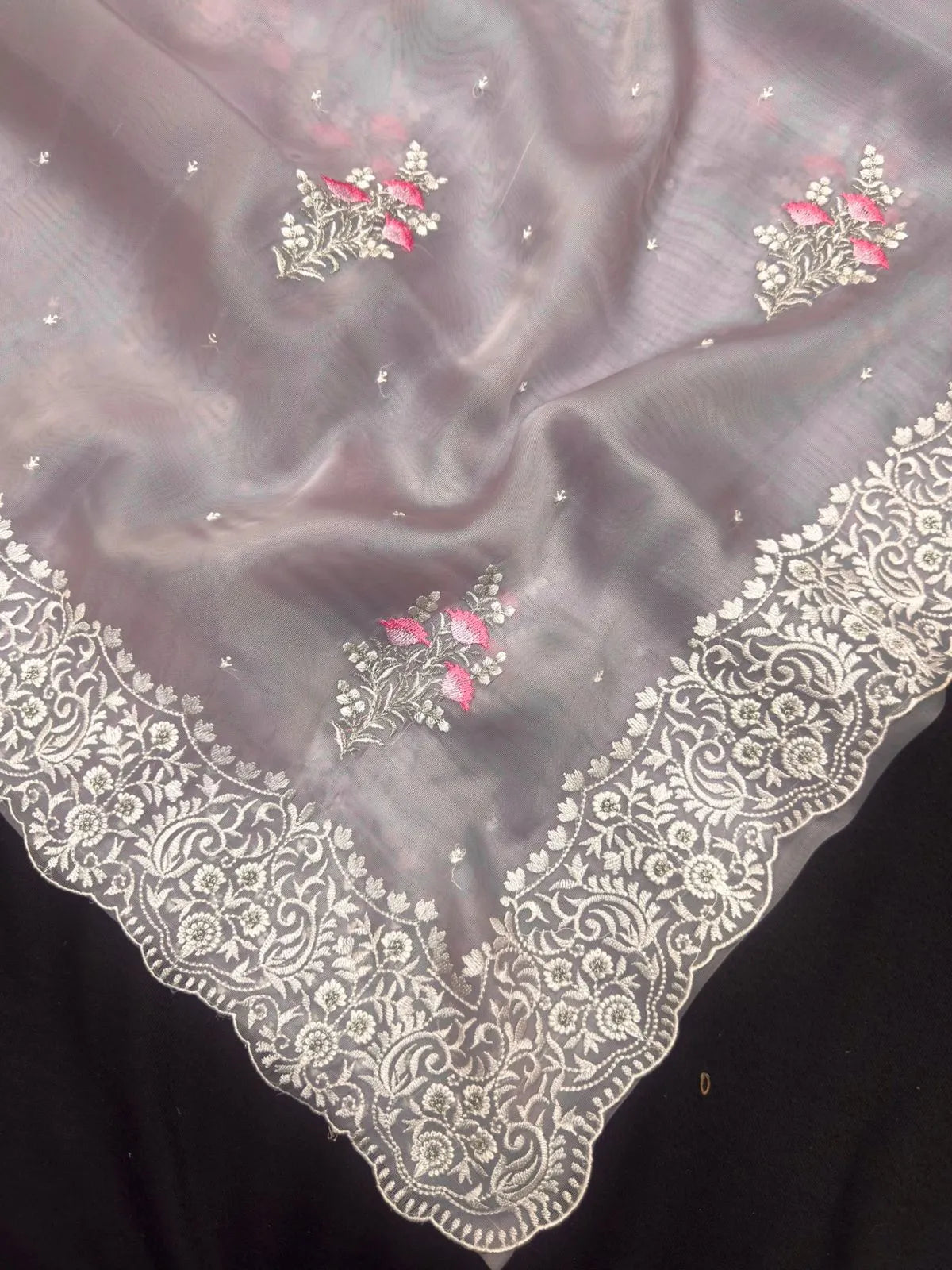 EMB Organza Saree with Intricate Thread Work