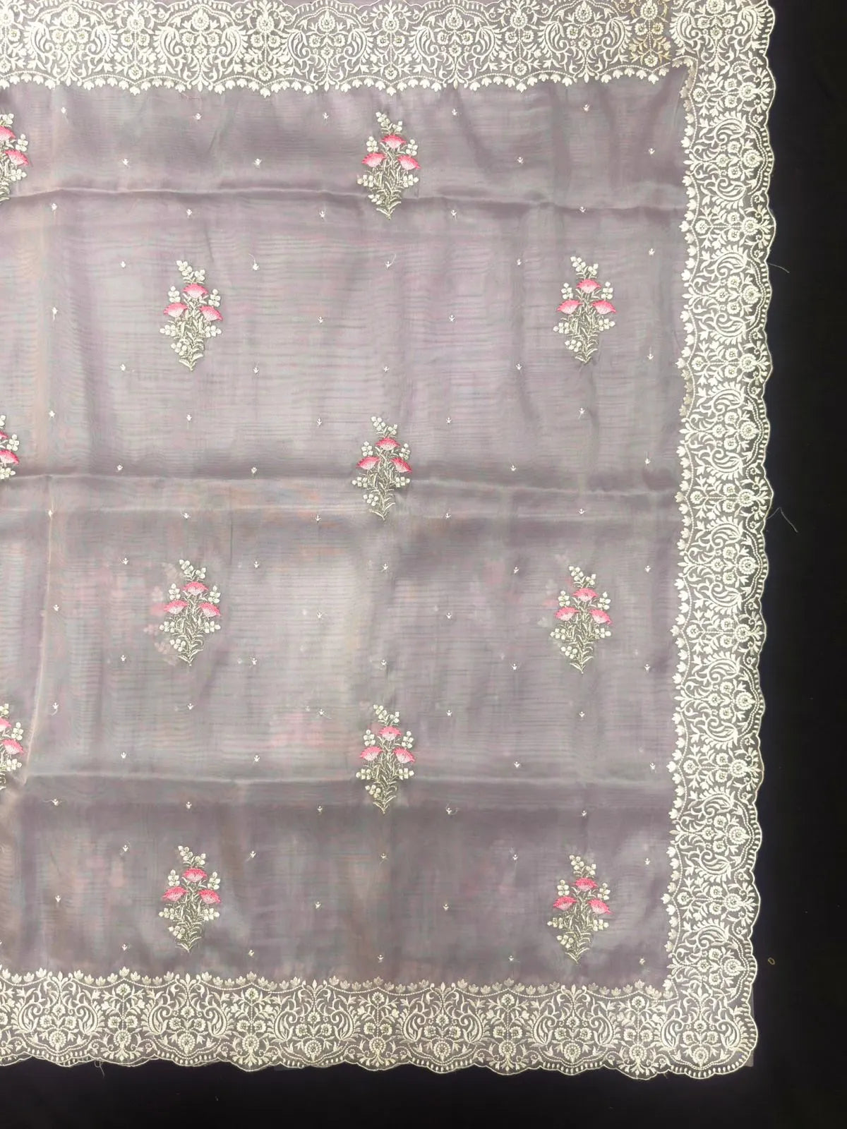 EMB Organza Saree with Intricate Thread Work