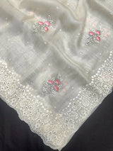 EMB Organza Saree with Intricate Thread Work