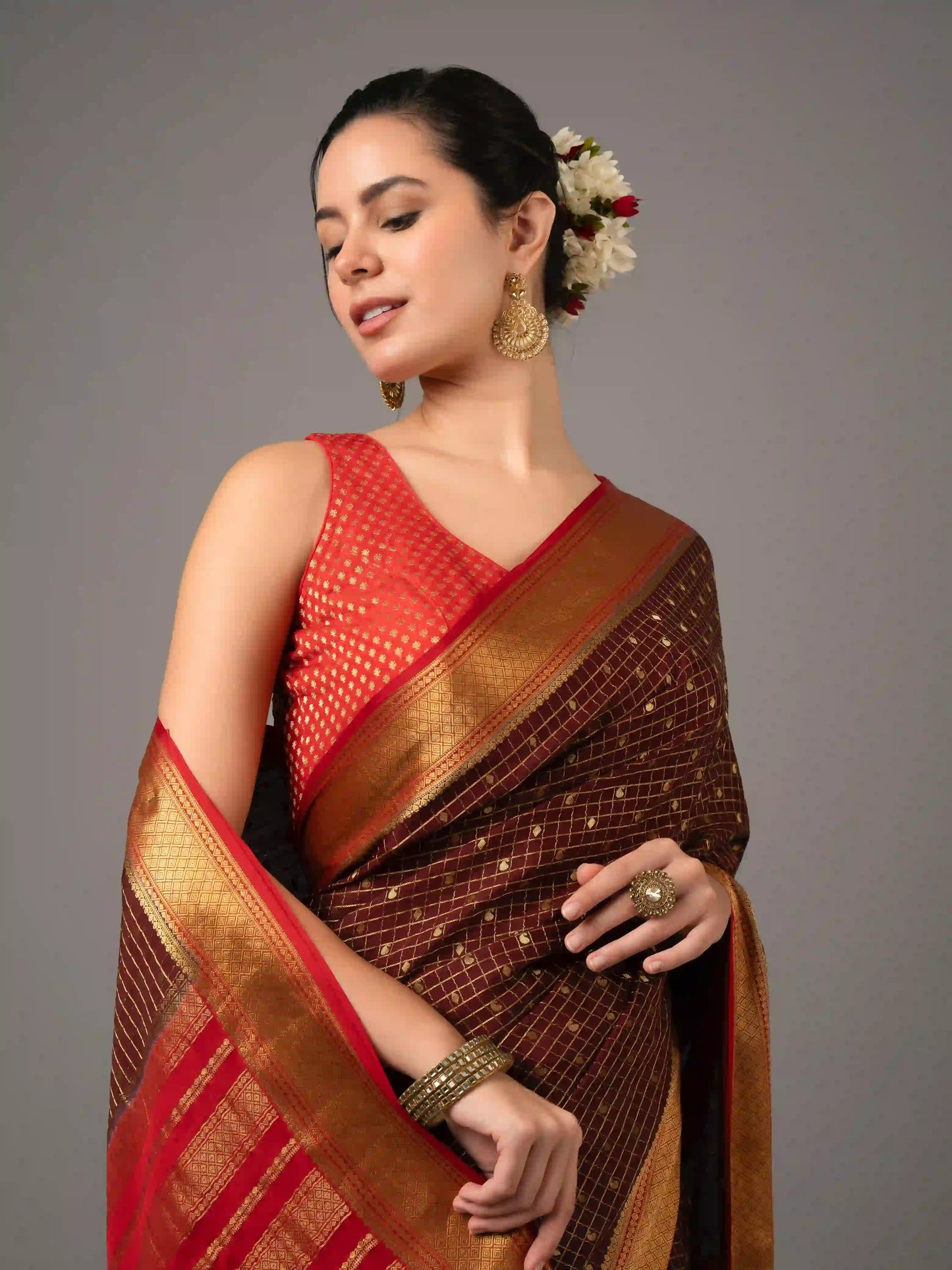 Pure Mysore Crepe Silk Saree-Rohini Chex