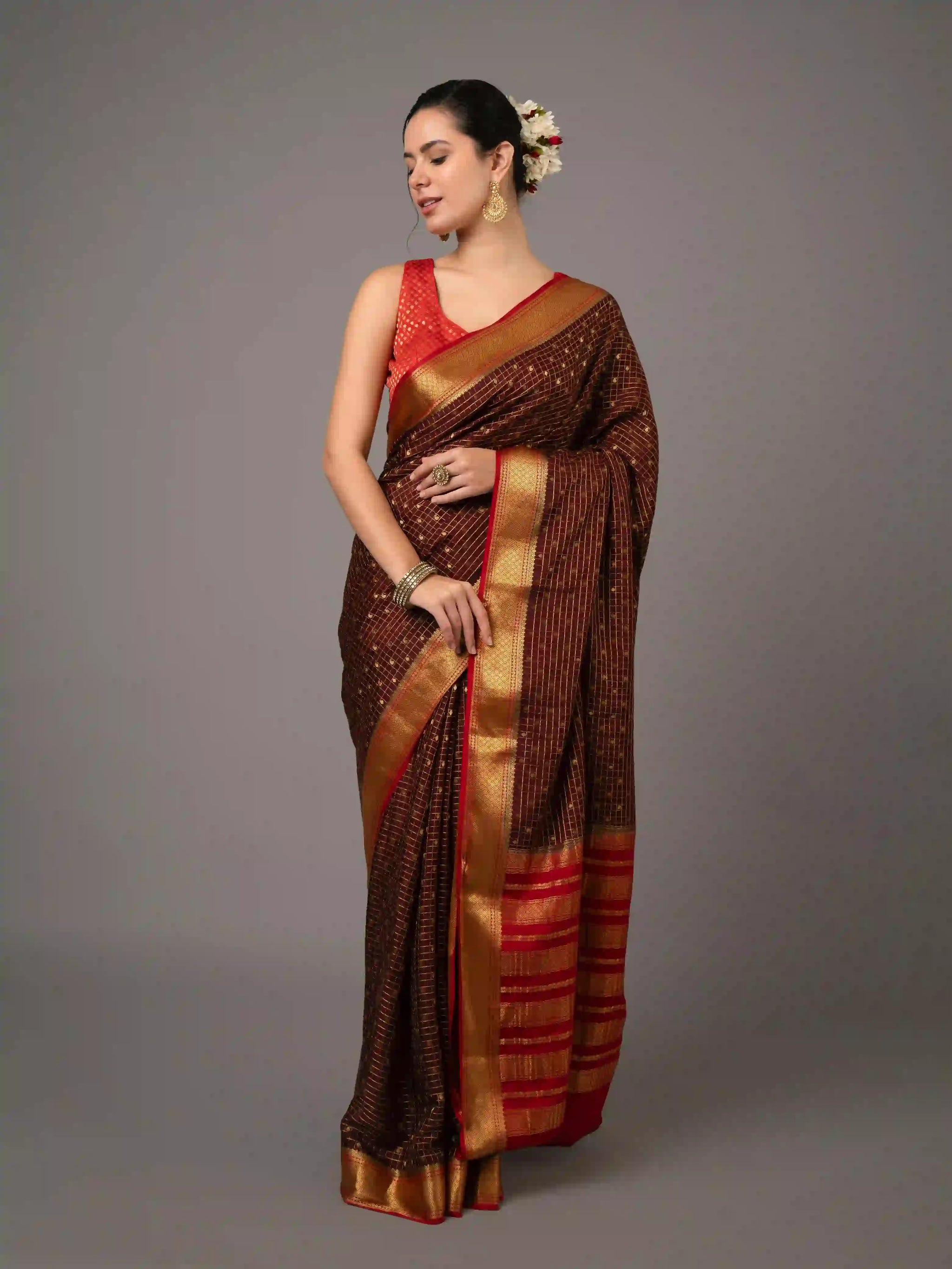 Pure Mysore Crepe Silk Saree-Rohini Chex