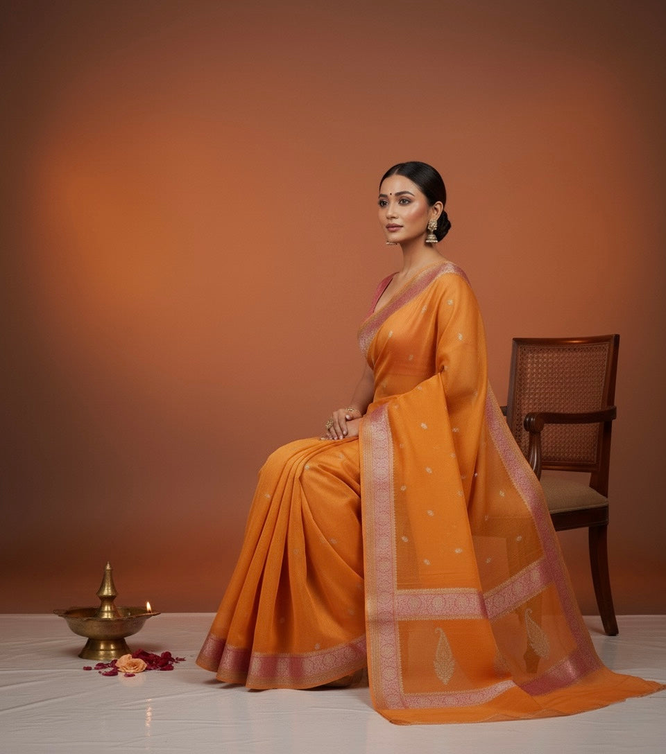 Pure Khaddi Chiffon Banarasi Saree