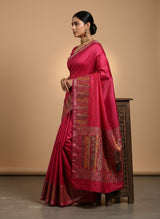 Pure Pashmina Silk Saree – Kashmiri Paisley Border