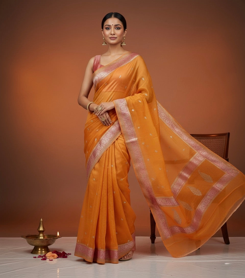 Pure Khaddi Chiffon Banarasi Saree