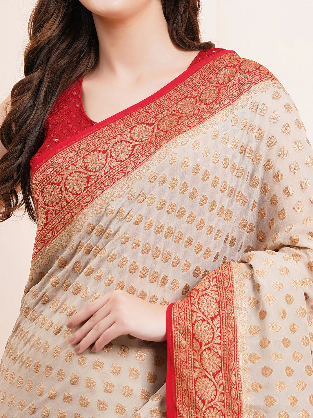 Timeless Pure Khaddi Georgette Silk Saree – The Ultimate Ethnic Wear for Wedding Celebrations.