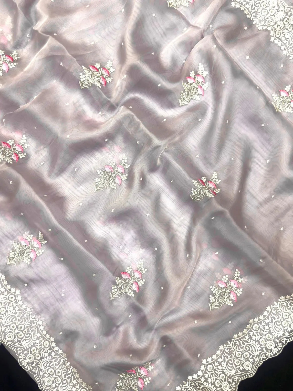 EMB Organza Saree with Intricate Thread Work