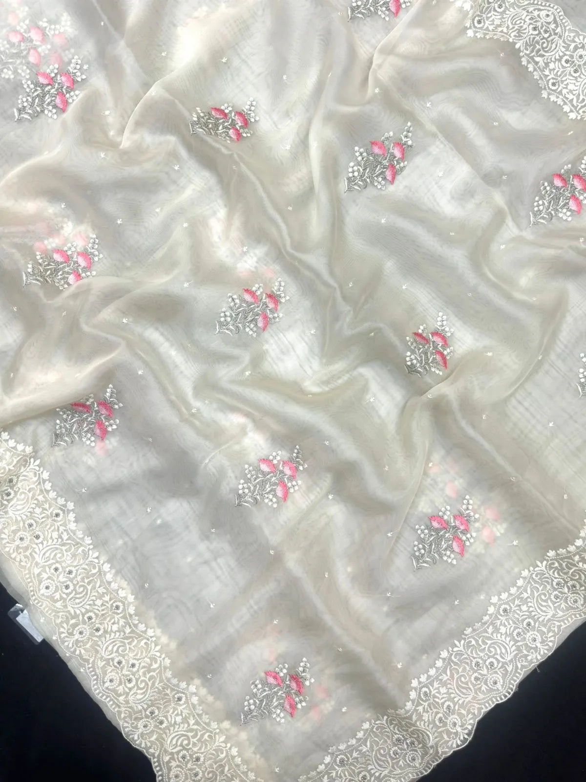 EMB Organza Saree with Intricate Thread Work