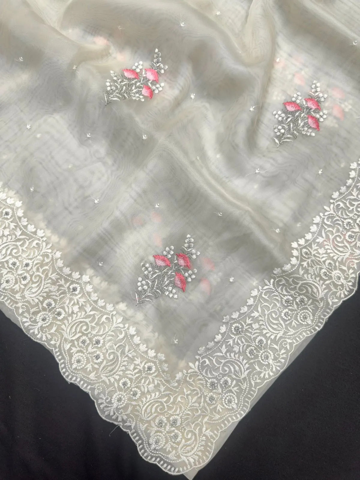 EMB Organza Saree with Intricate Thread Work