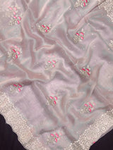 EMB Organza Saree with Intricate Thread Work