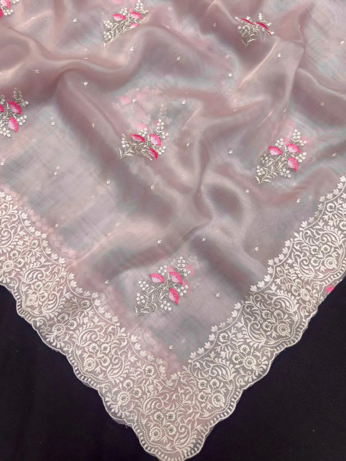 EMB Organza Saree with Intricate Thread Work