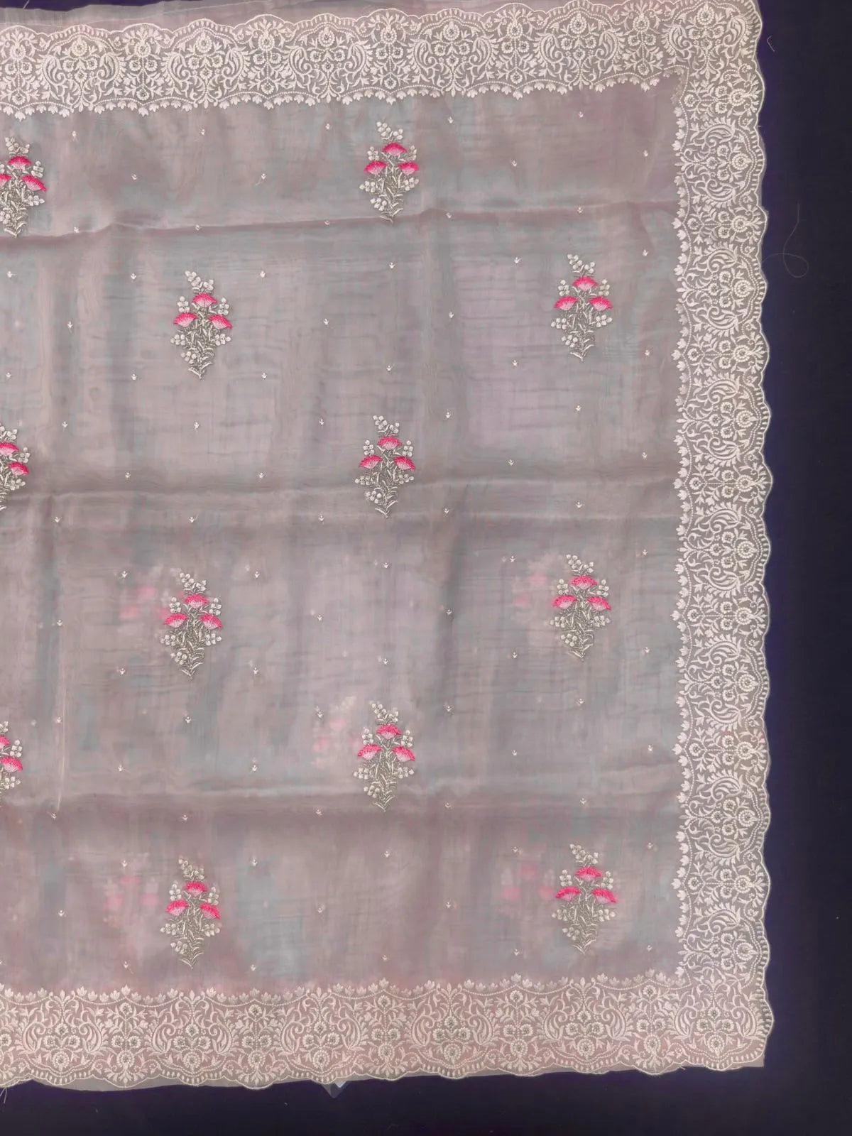 EMB Organza Saree with Intricate Thread Work