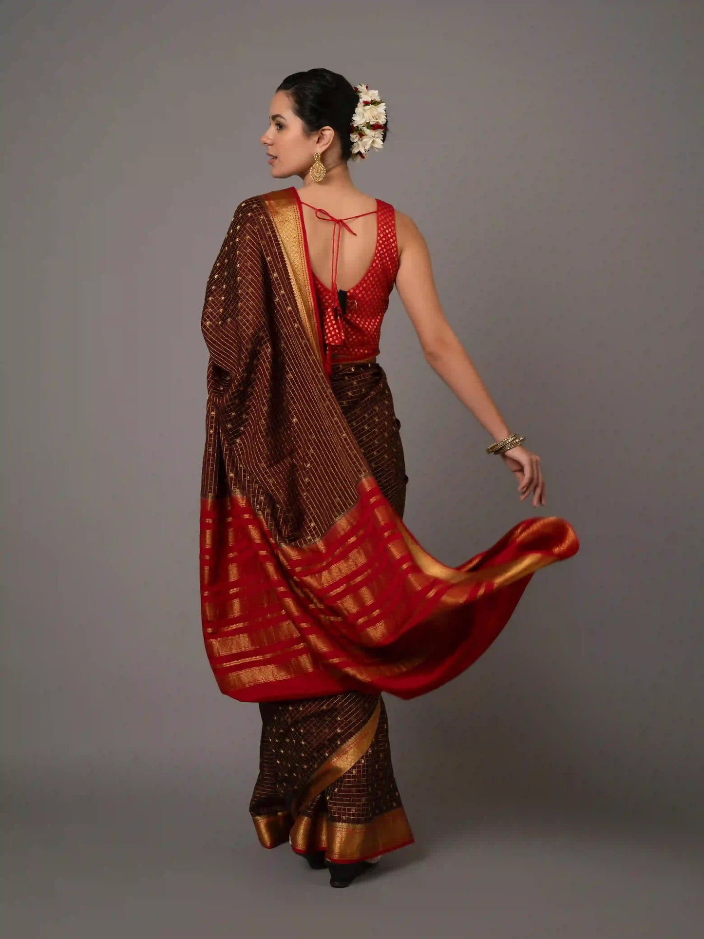 Pure Mysore Crepe Silk Saree-Rohini Chex